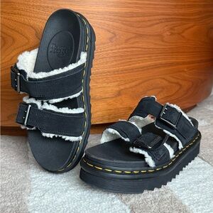 NWOT! Dr. Martens Myles Suede Buckle Sandals with Faux Fur Lining